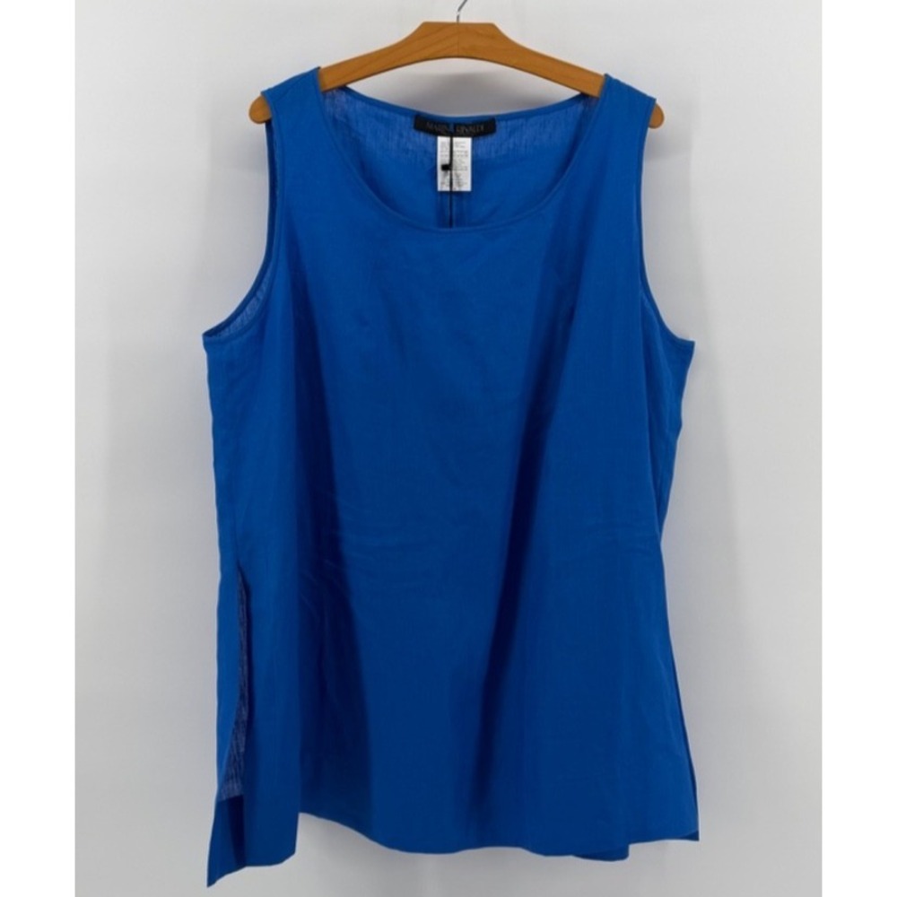 Marina Rinaldi 100% Linen Tank Top Plus Size US 20 NWT Blue Sleeveless